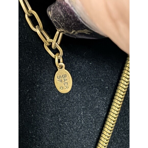 Signed Baer SF Goldtone Chain Necklace, 34" – Oval Metal Hoops with Rhinestones - Picture 2 of 5